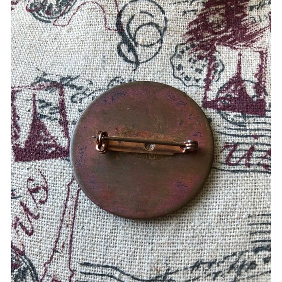 Vintage Mid Century Modern Robin Egg Blue Copper Enamel Speckled Pin 1950s - Picture 4 of 5